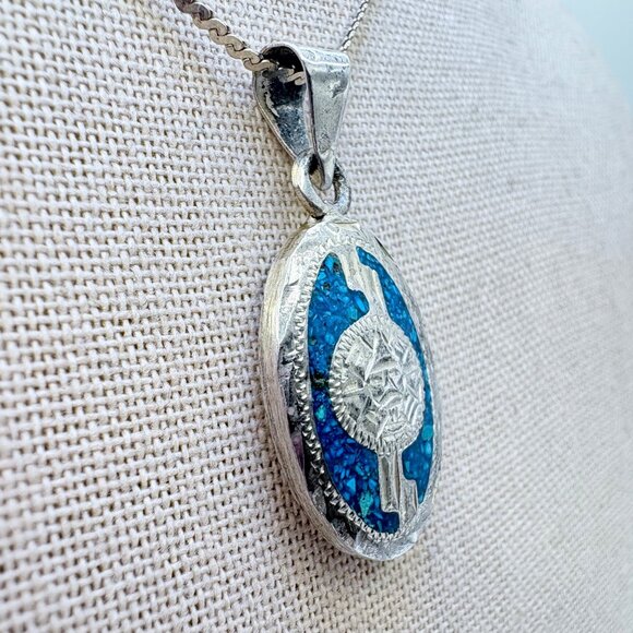 VTG Sterling Silver 925 Turquoise Abalone Reversible Pendant Necklace 23" Length - Picture 3 of 15